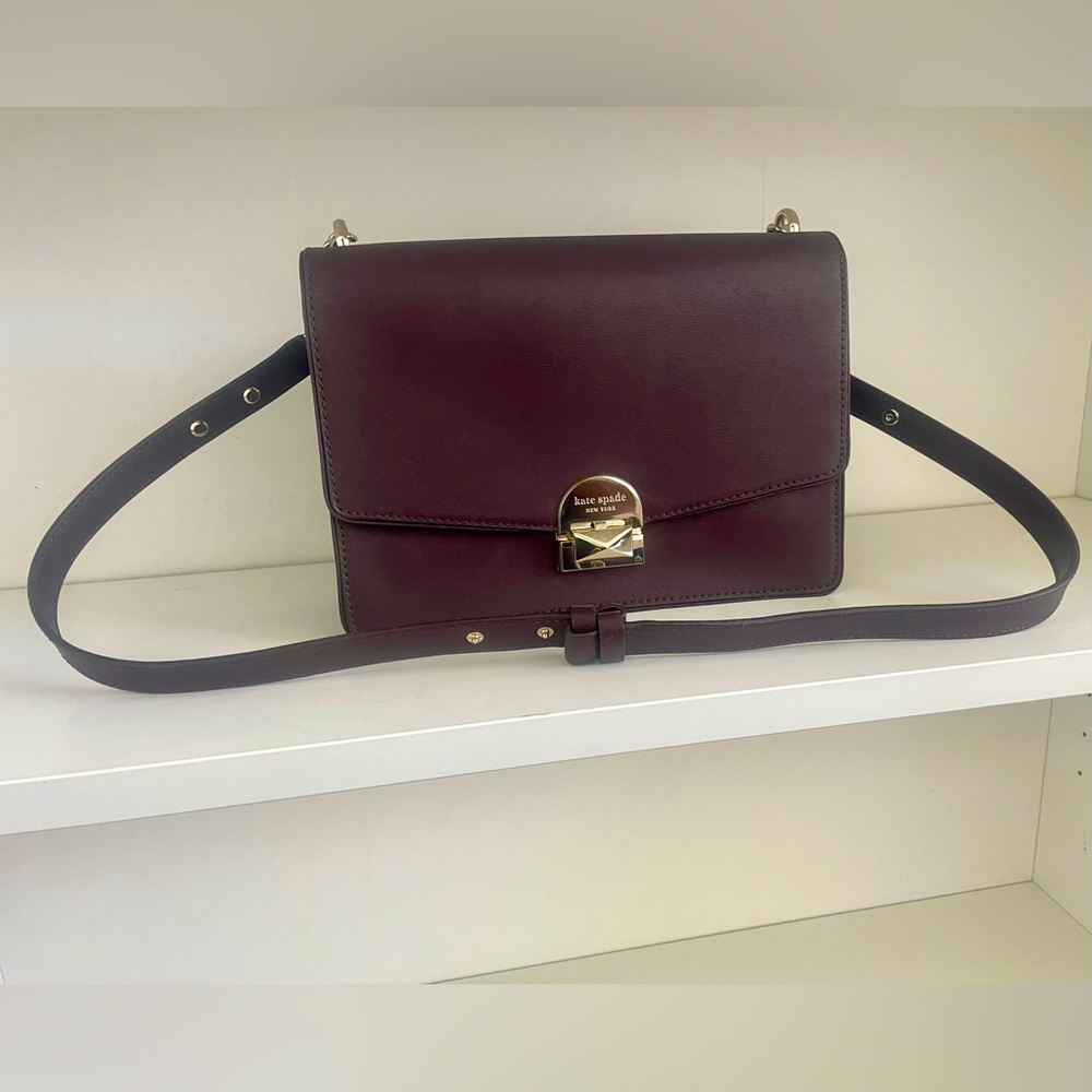 Adjustable strap purse, crossbody, Kate Spade, plum.